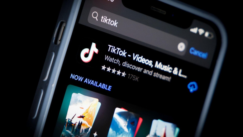 The TikTok app is seen for download in the App Store on an iPhone in this photo illustration in Warsaw, Poland on 05 October, 2022. The social app Tik