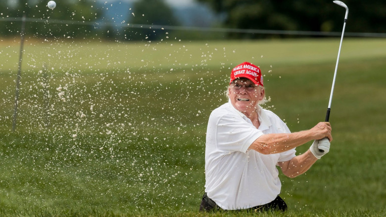 Former US President Donald Trump at LIV Golf Bedminster invitational Pro-Am, Bedminster, New Jersey, USA - 28 Jul 2022