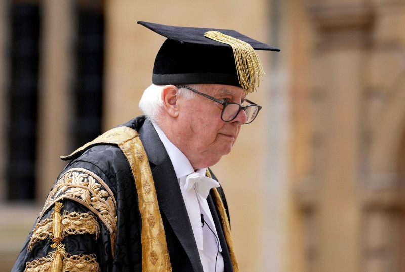 Chancellor of the University of Oxford Lord Patten of Barnes takes part in a procession towards the Sheldonian Theatre ahead of the annual Encaenia ceremony at Oxford University. Picture date: Wednesday June 19, 2024.