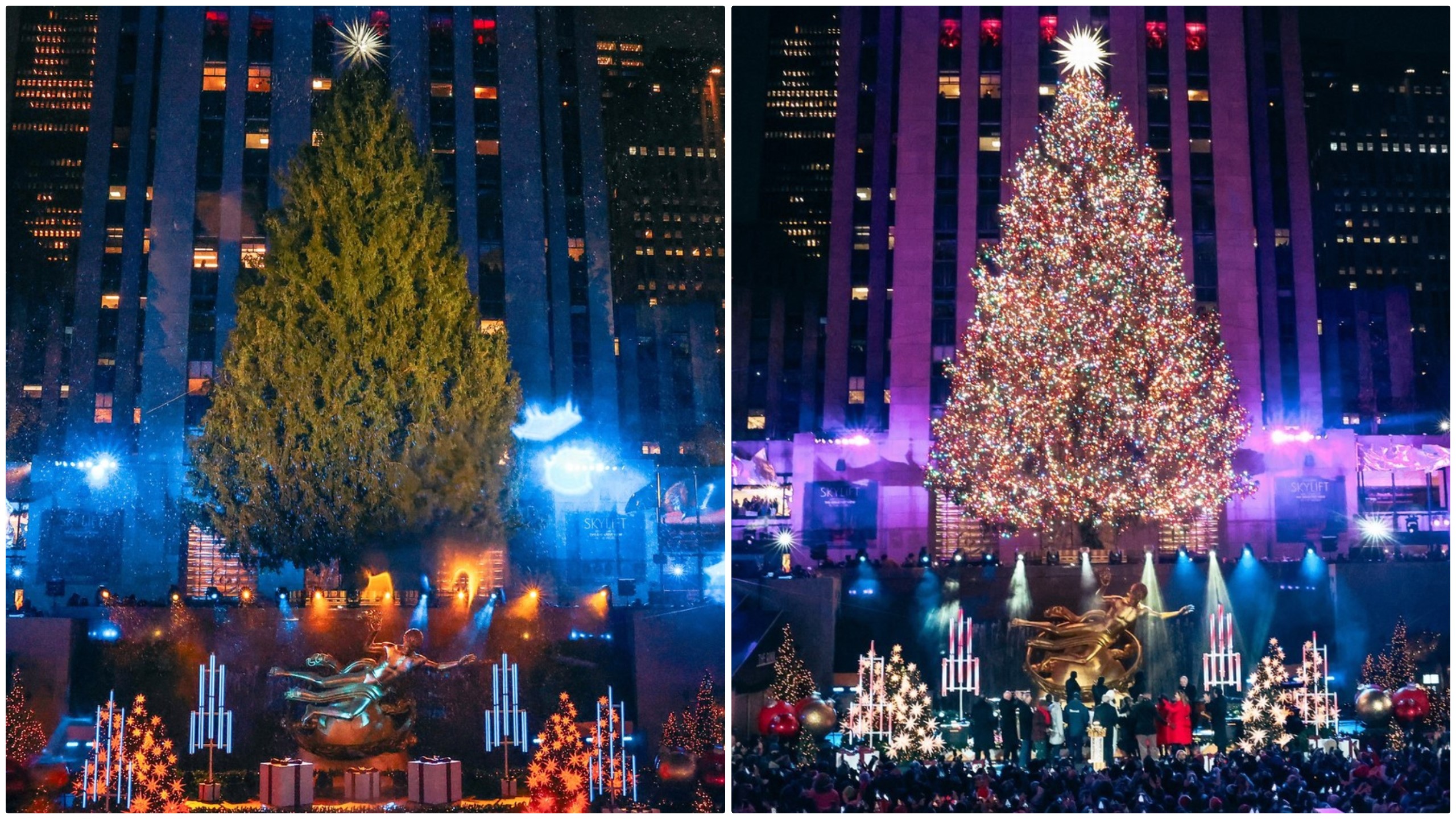 A început sezonul sărbătorilor de iarnă la New York. Bradul de Crăciun din Rockefeller Center a fost iluminat