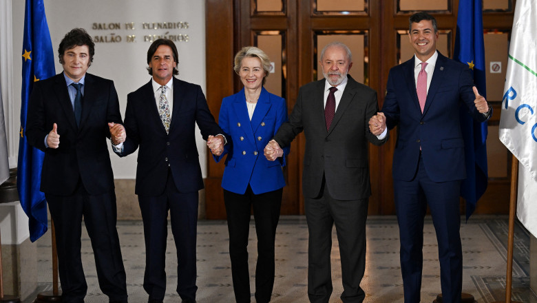 Ursula von der Leyen alaturi de presedintii Braziliei, Argentinei, Paraguayului si Uruguayului