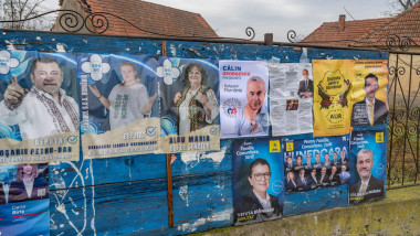 Orastioara de Sus, Hunedoara, Romania November 28th 2024: Electoral posters for presidential and parliamentary elections from the parties.