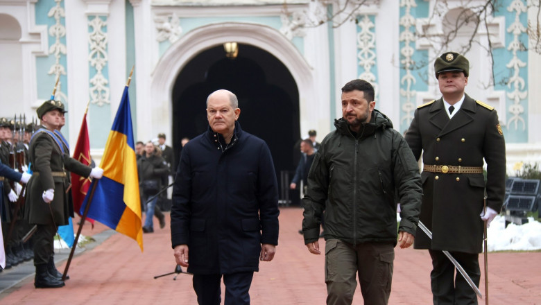 Ukrainian President and German Chancellor at Saint Sophia of Kyiv, Ukraine - 02 Dec 2024