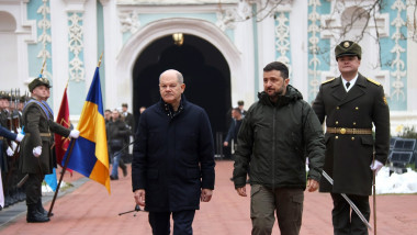 Ukrainian President and German Chancellor at Saint Sophia of Kyiv, Ukraine - 02 Dec 2024