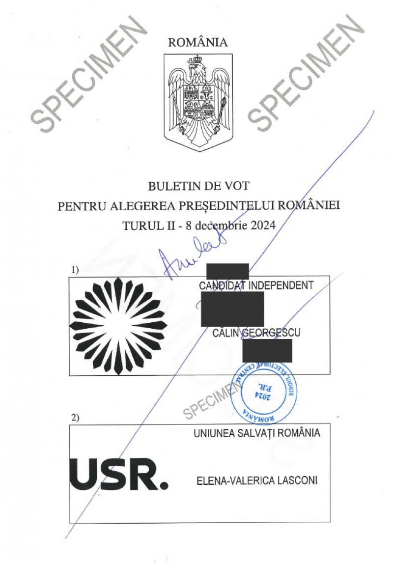 Buletin de vot pentru turul II al alegerilor prezidențiale, România