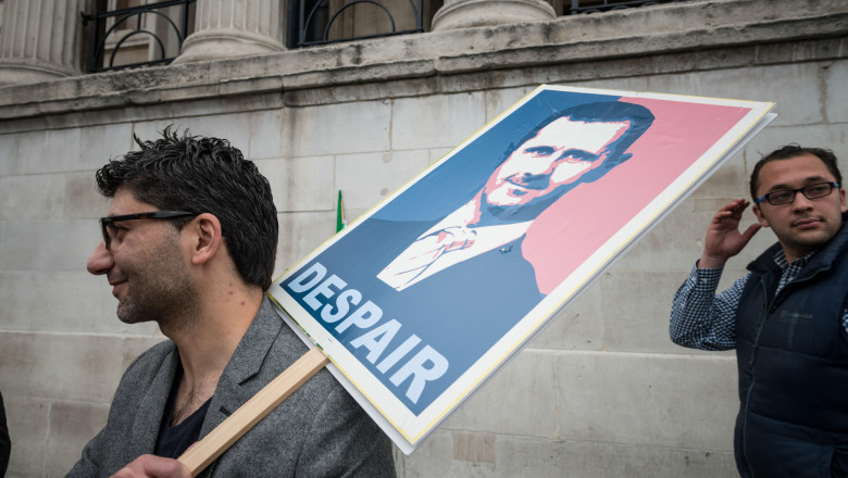 Anti-Assad protest on Syrian Presidential election day in London.