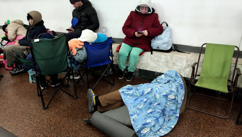 People shelter in Kyiv Metro during air alert