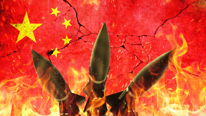 Rockets,On,Fire,Against,The,Backdrop,Of,The,Chinese,Flag