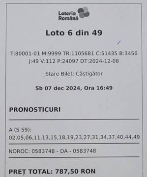 Cine este câștigătorul premiului de 1,6 milioane de lei la Loto 6/49. Biletul a costat aproape 800 de lei