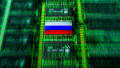 Computer boards with Russia flag, symbolic photo Cyberattacken, Computerplatinen mit Russland-Fahne, Symbolfoto Cyberattacken