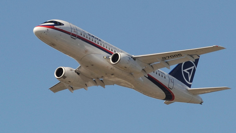 A Sukhoi Superjet 100 flies during an air display