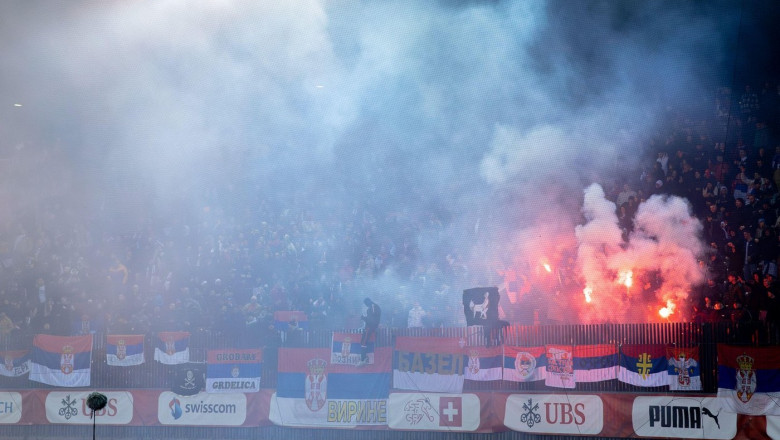 Zurich, Switzerland. 15th Nov, 2024. Zurich, Switzerland, November 15st 2024: Serbia Fans during the UEFA Nations League match between Switzerland and Serbia at Letzigrund in Zurich, Switzerland. Philipp Kresnik (Philipp Kresnik/SPP) Credit: SPP Sport Pre