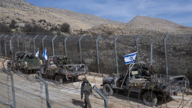 Israeli soldiers at the Golan Heights border with Syria