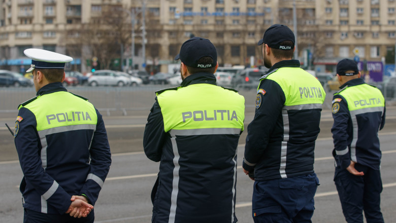 Police officers offer flowers to women drivers, Bucharest, Romania - 01 Mar 2024