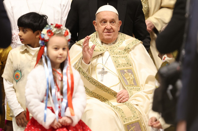 Pope Francis opens the Holy Door in St. Peter's Basilica for the Jubilee 2025, celebrates Christmas Mass in front of thousands of faithful, in St. Peter's Basilica Vatican City Rome