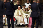 Pope Francis opens the Holy Door in St. Peter's Basilica for the Jubilee 2025, celebrates Christmas Mass in front of thousands of faithful, in St. Peter's Basilica Vatican City Rome