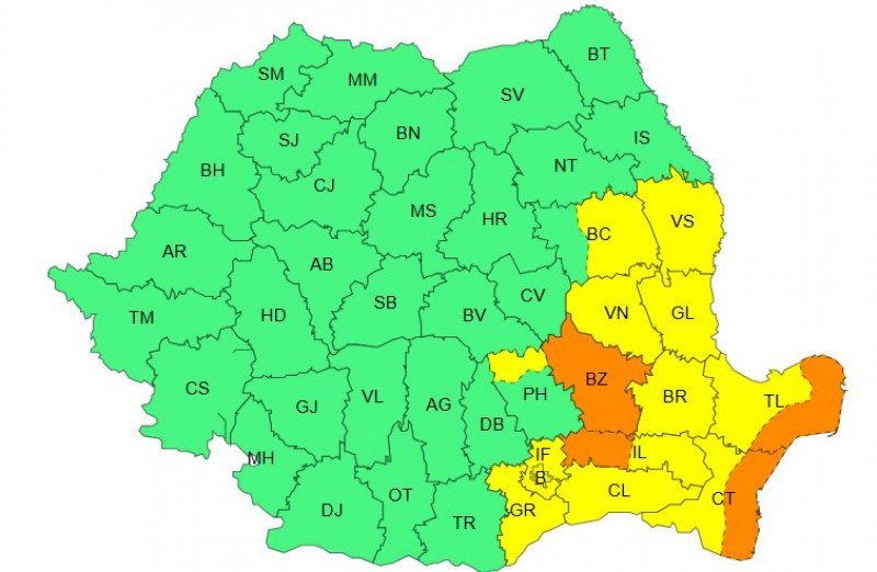 meteo cod portocaliu si galben