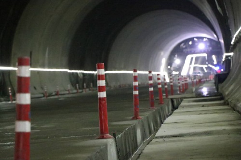 HEJING, CHINA - DECEMBER 30: An interior view of the Tianshan Shengli Tunnel, the world s longest expressway tunnel, on