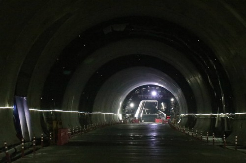 HEJING, CHINA - DECEMBER 30: An interior view of the Tianshan Shengli Tunnel, the world s longest expressway tunnel, on