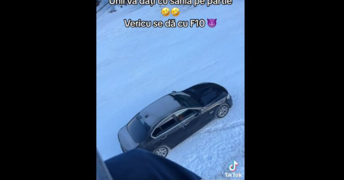 VIDEO „Unii vă dați cu sania, vericu se dă cu F10”. Un șofer a fost filmat cum urcă cu un BMW pe pârtia de schi de la Borșa