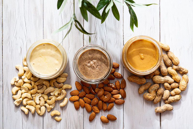 Modern,Concept,Of,Wellness,And,Veganism.,Jars,Of,Almond,,Cashew