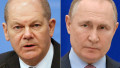 Olaf Scholz (stânga) Vladimir Putin (dreapta)