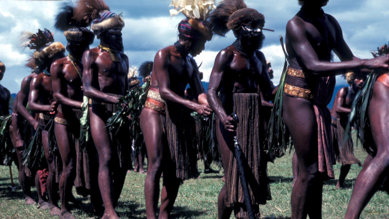 Warriors from Central Highlands at Sing-Sing, Mount Hagen Papua New Guinea