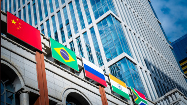 Brics,Flags,On,The,Office,Building,Wall