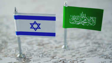 Israel,And,Hamas,National,Flags,On,Geopolitical,Middle,East,Map.