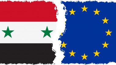 EU and Syria grunge flags connection, vector