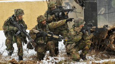 Dutch soldiers during NATO exercise Allied Spirit at the U.S. Army Joint Multinational Readiness Center January 20, 2015 in Hohenfels, Germany. The exercise involves more than 2,000 soldiers from Canada, Hungary, Netherlands, U.K. and the U.S.