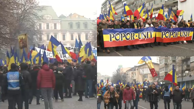Susținători ai AUR, la „Marșul Unirii” de la Iași. Politicienii ieşeni de la PSD şi PNL, huiduiţi când au ajuns în Piaţa Unirii