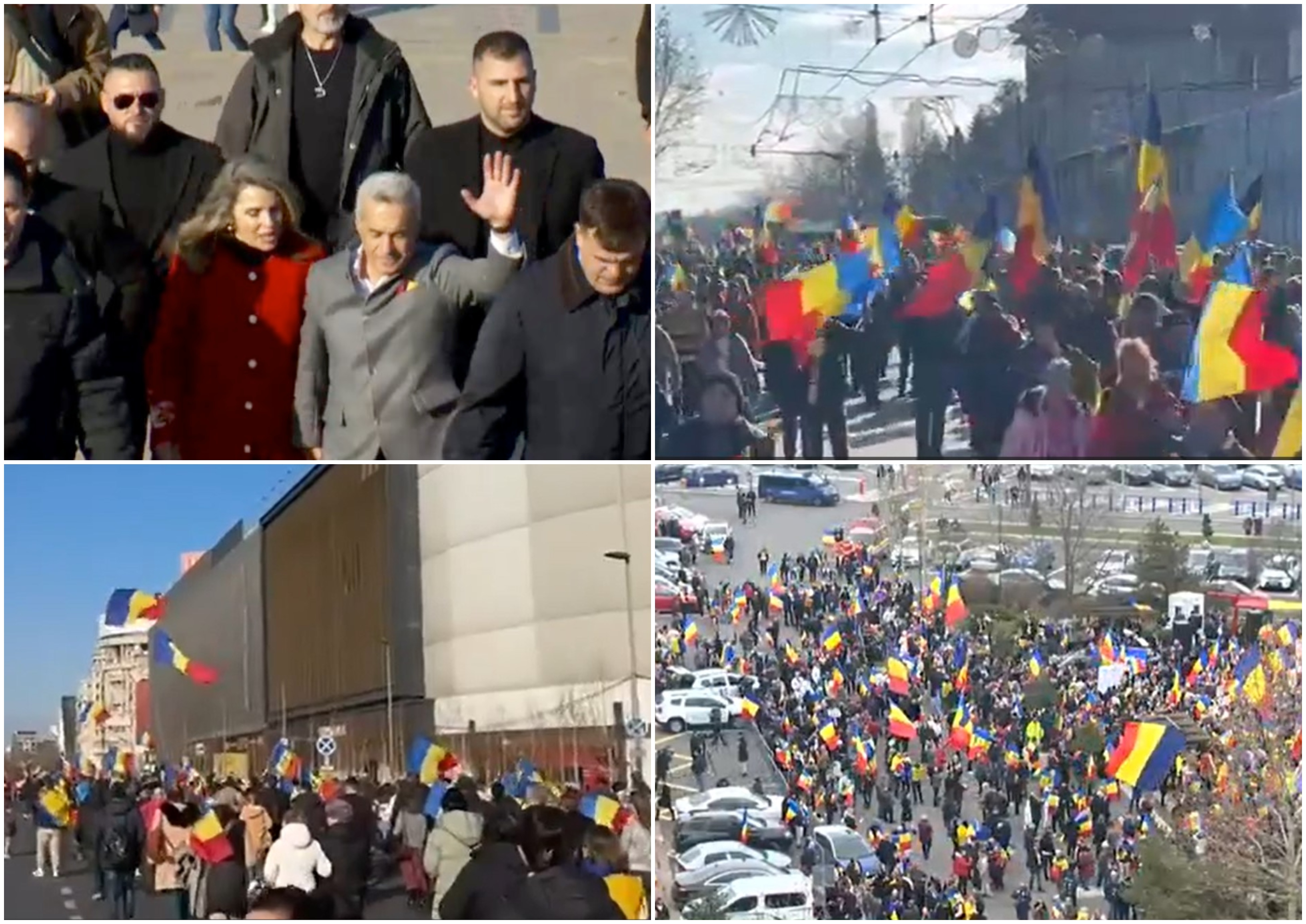 Susținătorii lui Georgescu, în Piața Victoriei, unde are loc protestul sindicaliștilor. Au plecat la pas după acțiunea din Tineretului