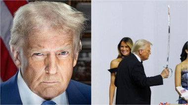 Donald Trump portret oficial / Donald Trump cu o sabie în mână la balul de învestire