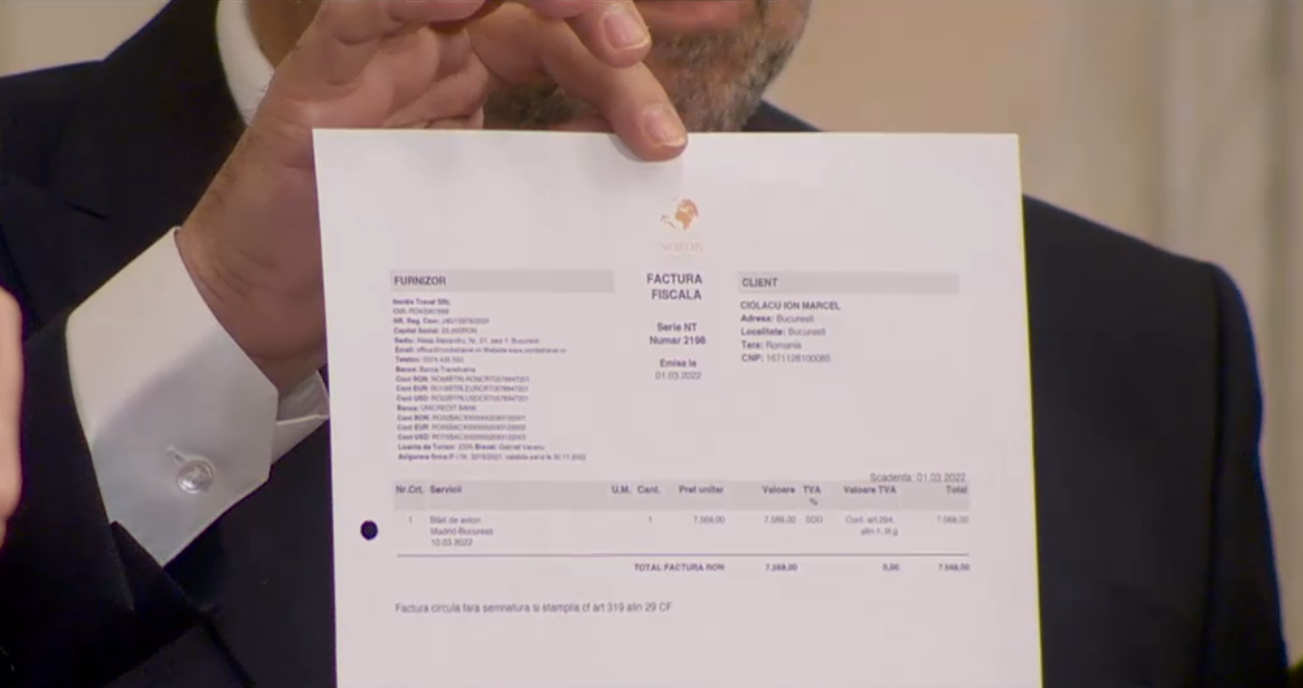 Marcel Ciolacu a prezentat facturi despre care spune că sunt legate de zborurile cu avioane de lux închiriate de Nordis