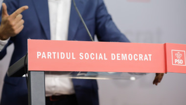 PSD logo sigla Bucharest,,Romania,-,October,8,,2020:,A,Politician,Is,Holding