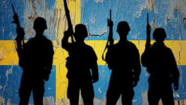 Flag,Of,Sweden,Painted,On,The,Cracked,Wall,With,Soldier