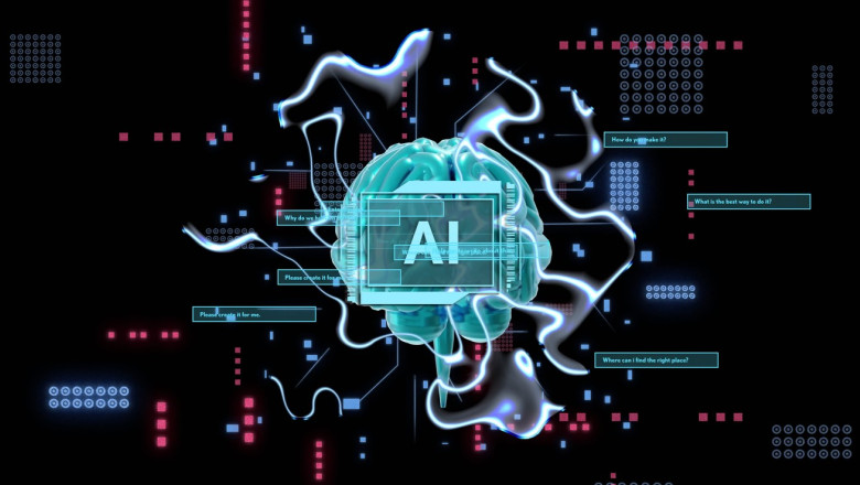 Artificial intelligence concept with digital brain and data visualization elements