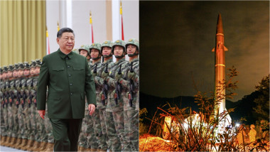 Xi Jinping inspectează soldații / sistem de lansare a rachetelor în timpul unor exerciții militare în China