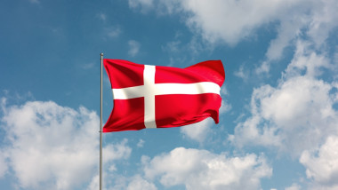 Flag,Denmark,Against,Cloudy,Sky.,Country,,Nation,,Union,,Banner,,Government,