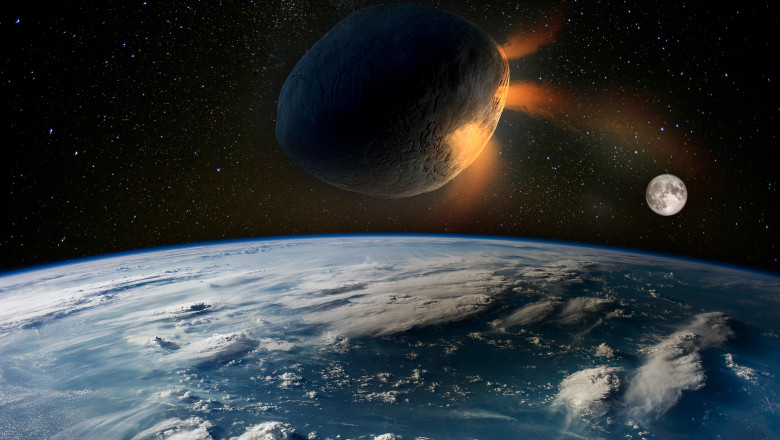 Huge,Asteroid,Hits,The,Planet,Earth.,Elements,Of,This,Image