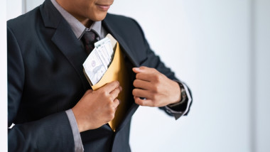 Businessman,Briefcase,Document,Envelope,With,Dollar,Banknotes,On,White,Background.