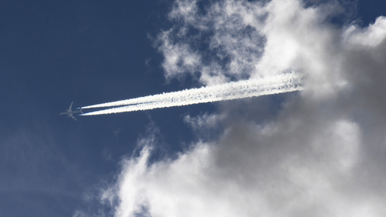Airplane in front of blue sky