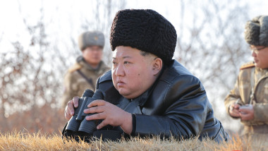 North Korea's leader Kim Jong Un observing the launch of a strategic cruise missile during a drill by the Korean People's Army