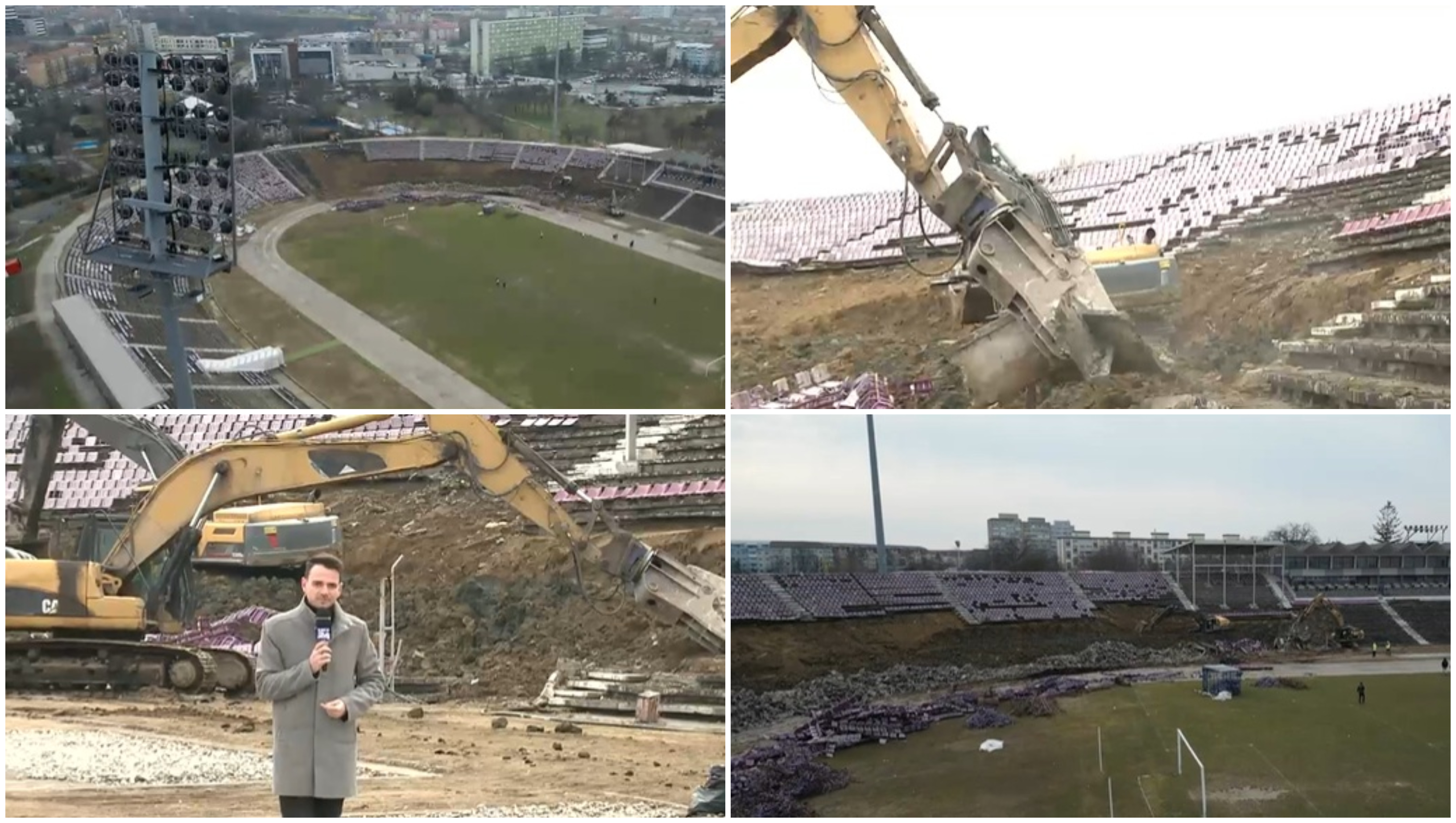 A început demolarea stadionului „Dan Păltinișanu” din Timișoara. Buldozerele fac una cu pământul tribunele, vestiarele și chioșcurile