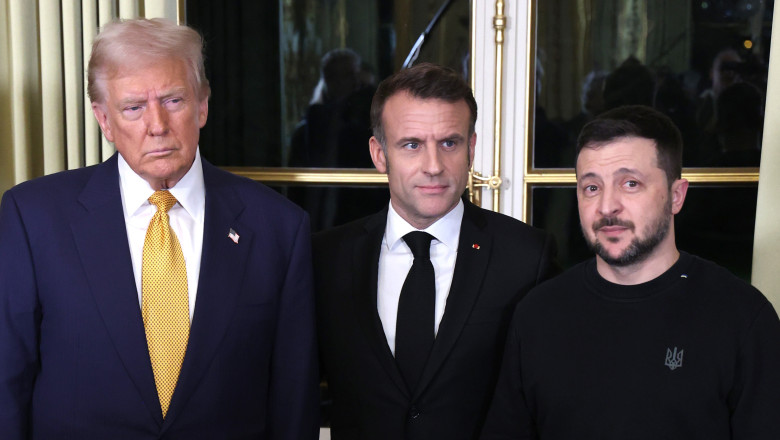 Donald Trump, Emmanuel Macron și Volodimir Zelenski