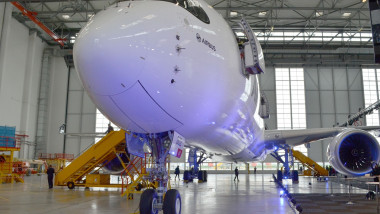 An Airbus A350XWB at the Airbus headquarters in Finkenwerder, Hamburg, Germany