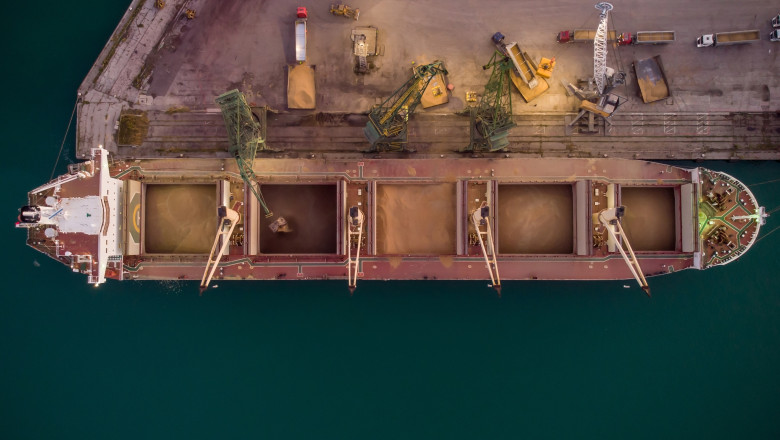 Aerial,Top,View,Of,Big,Cargo,Ship,Bulk,Carrier,Is