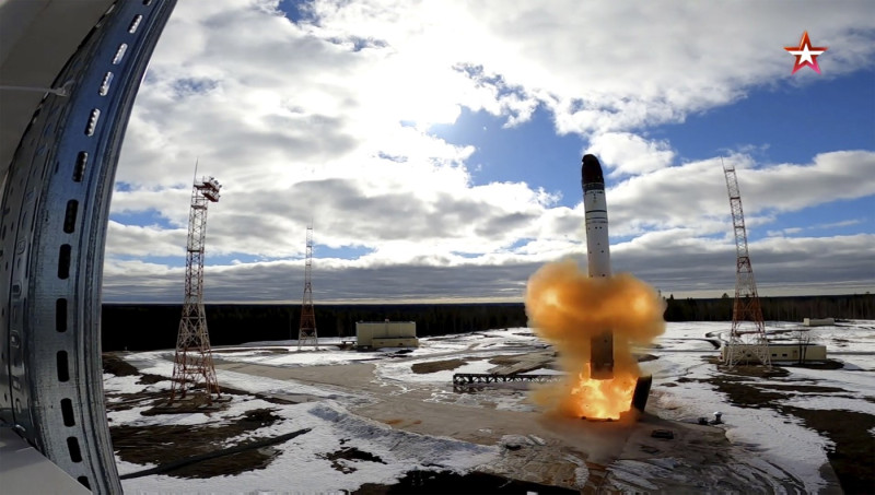 Sarmat intercontinental ballistic missile launch