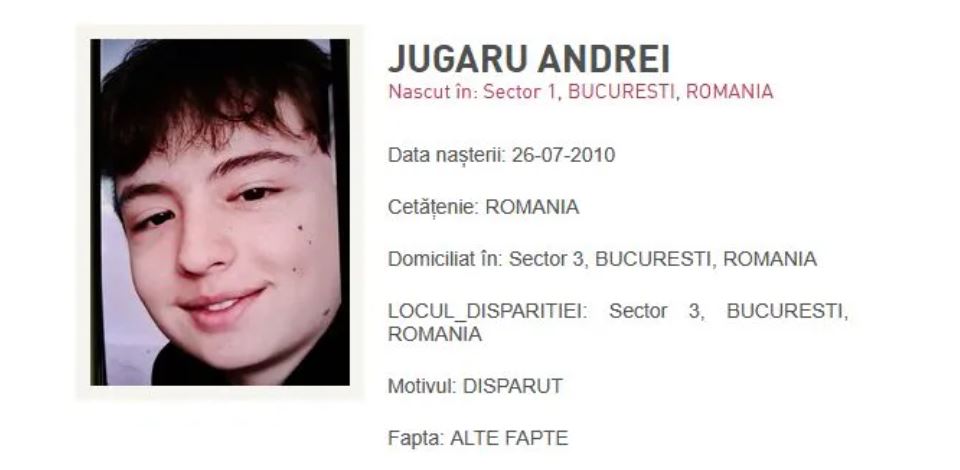 Un băiat de 14 ani din București, dat dispărut prin RO-ALERT